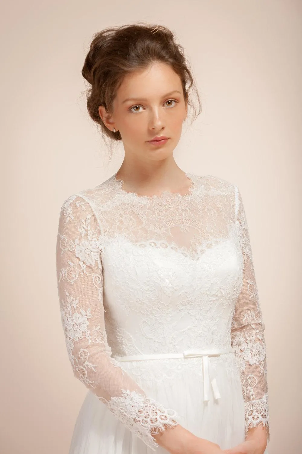 Glamorous Illusion Long Sleeve High Neck Pleated Long Tulle Dress With Sheer Back-ET_711639