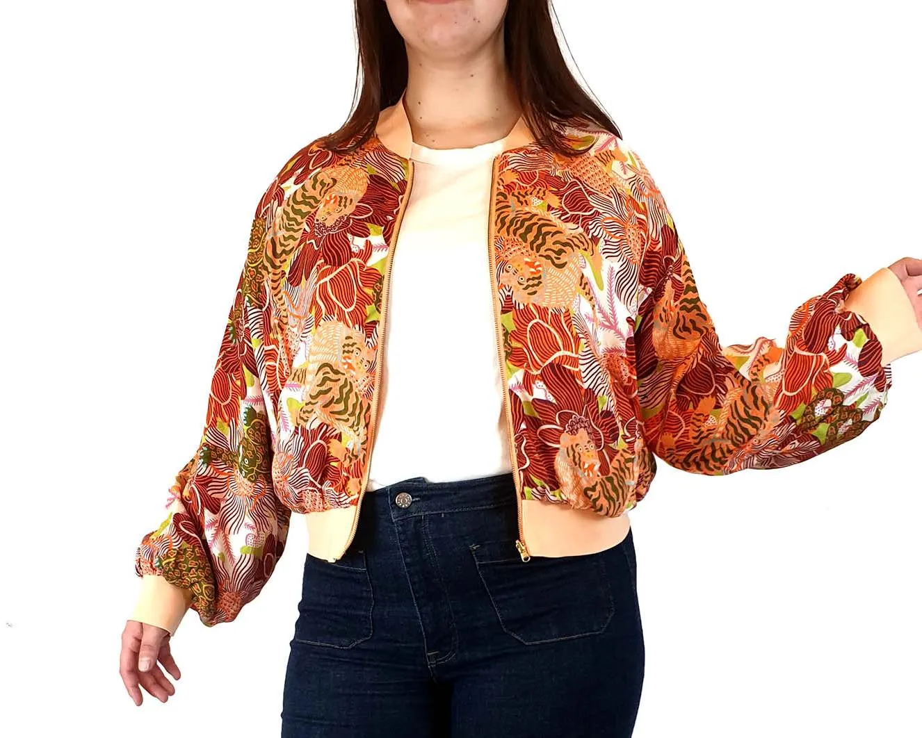 Gorman silk bomber jacket with oreintal tiger print size 14
