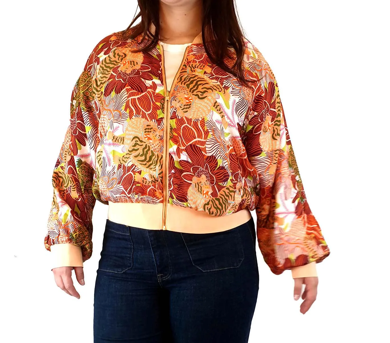 Gorman silk bomber jacket with oreintal tiger print size 14