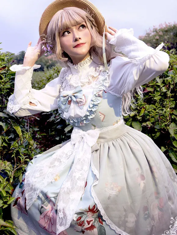 Gothic Lolita Blouses Lolita Top Black Long Sleeves Lace Bows Bow Lolita Shirt