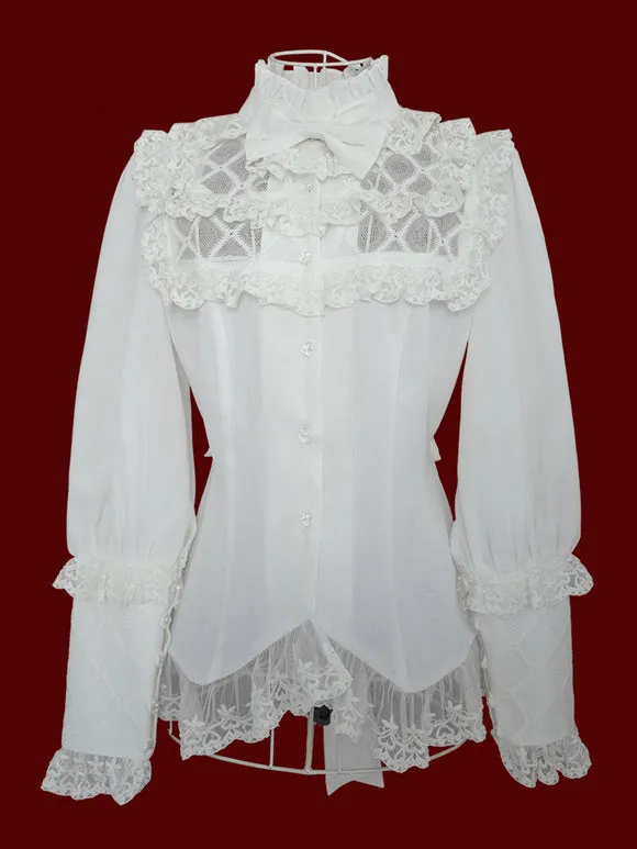 Gothic Lolita Blouses Lolita Top Black Long Sleeves Lace Bows Bow Lolita Shirt