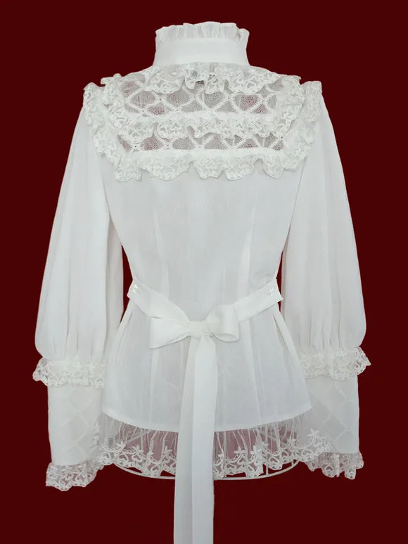 Gothic Lolita Blouses Lolita Top Black Long Sleeves Lace Bows Bow Lolita Shirt