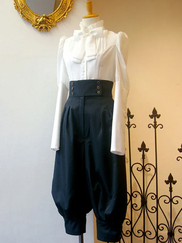 Gothic Lolita Pant Grommets Black Cropped Lolita Trousers