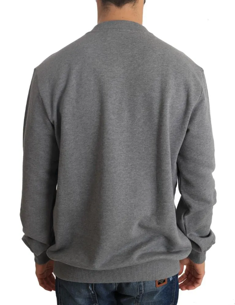Gray Cotton Crystal Royal Crown Cross Sweater