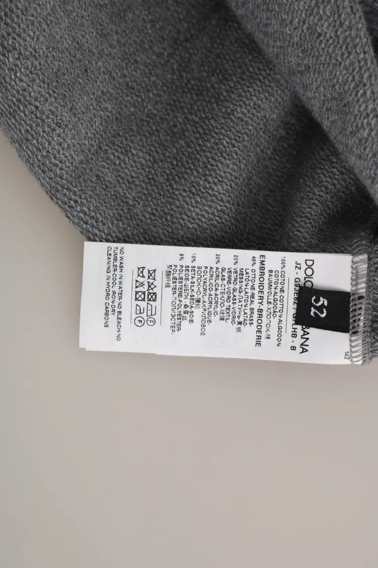 Gray Cotton Crystal Royal Crown Cross Sweater