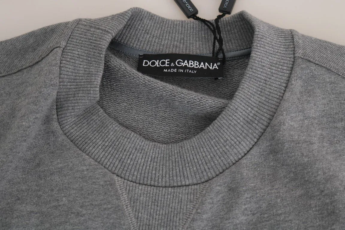 Gray Cotton Crystal Royal Crown Cross Sweater