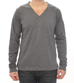 Gray Cotton Logo Crew-neck Sweater