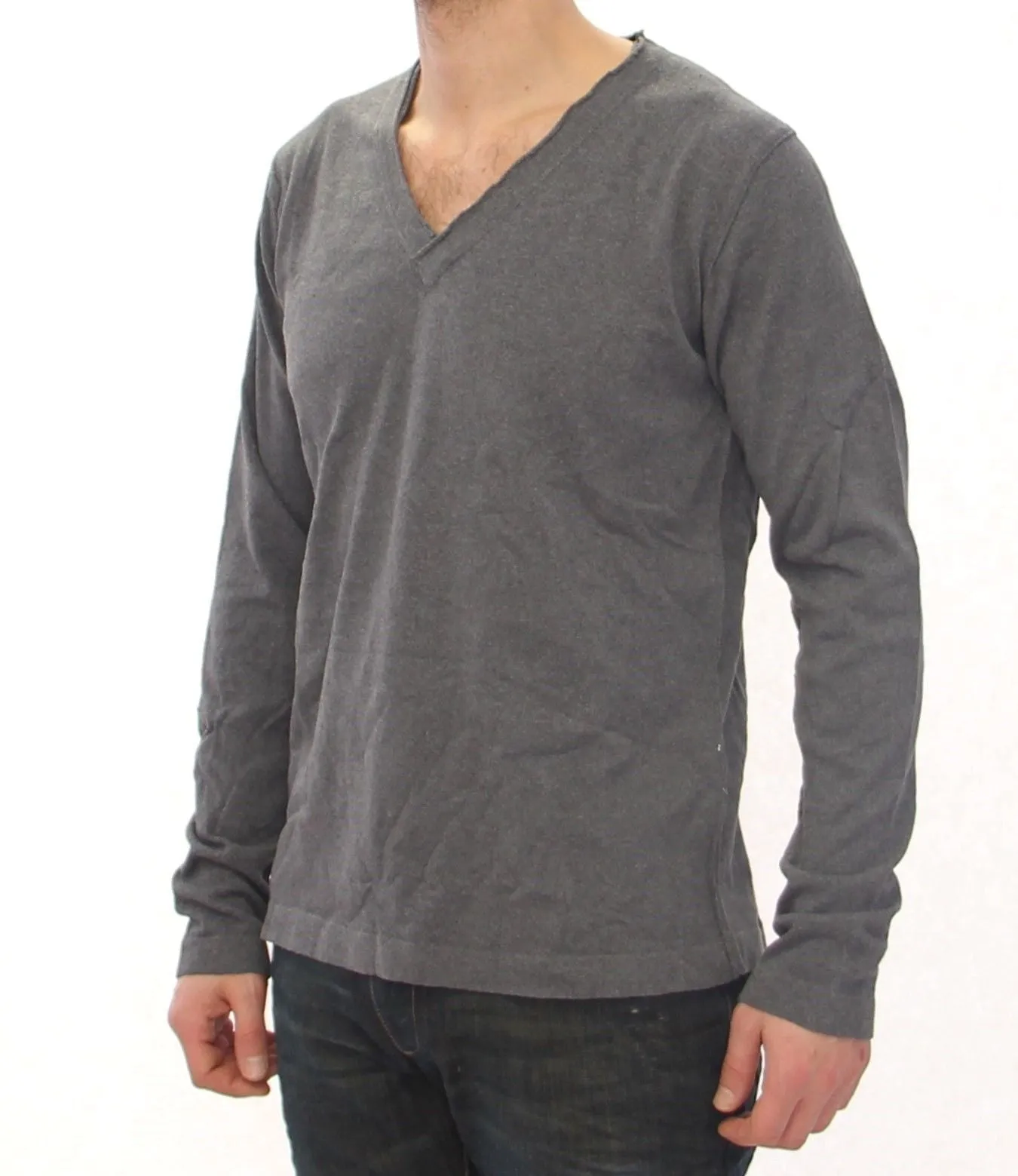 Gray Cotton Logo Crew-neck Sweater