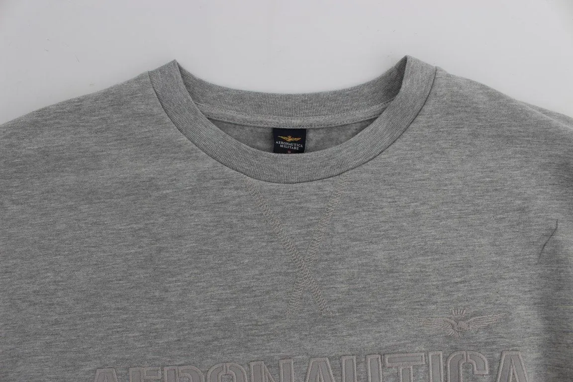 Gray Cotton Stretch Crewneck Pullover Sweater