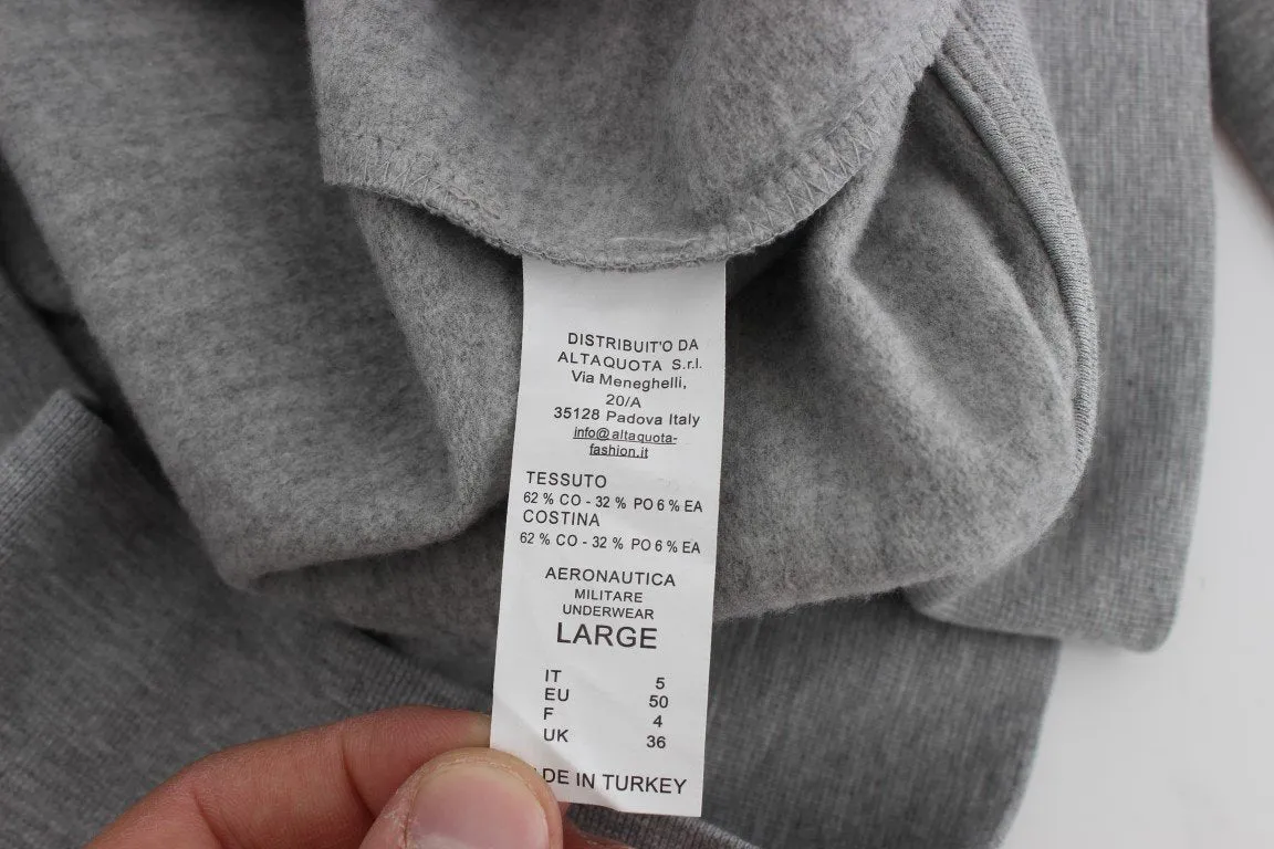 Gray Cotton Stretch Crewneck Pullover Sweater