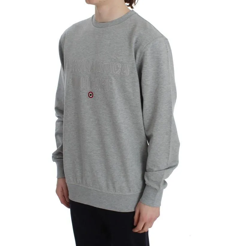 Gray Cotton Stretch Crewneck Pullover Sweater