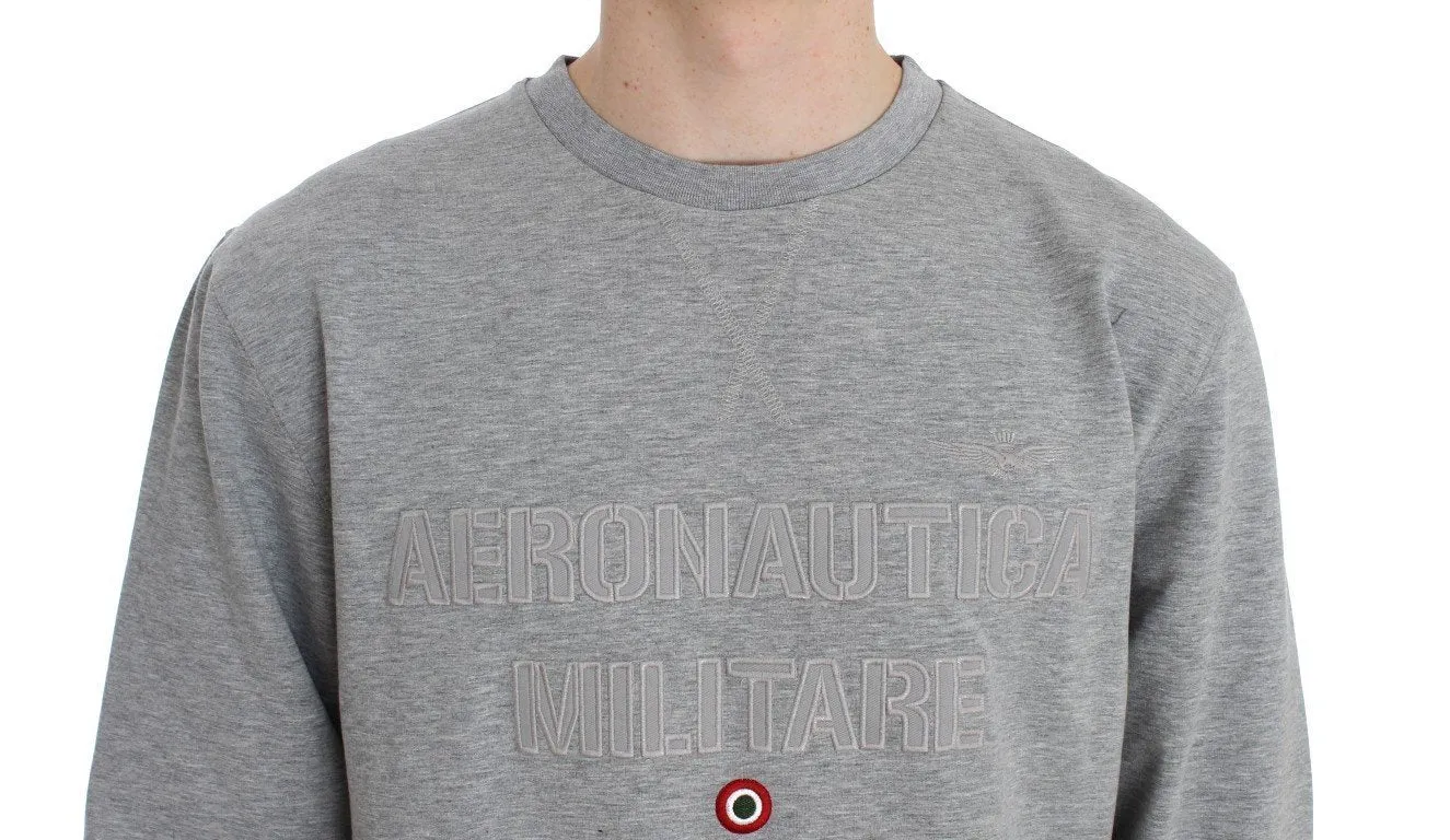 Gray Cotton Stretch Crewneck Pullover Sweater