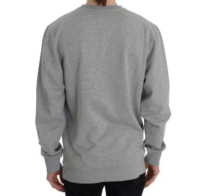 Gray Cotton Stretch Crewneck Pullover Sweater