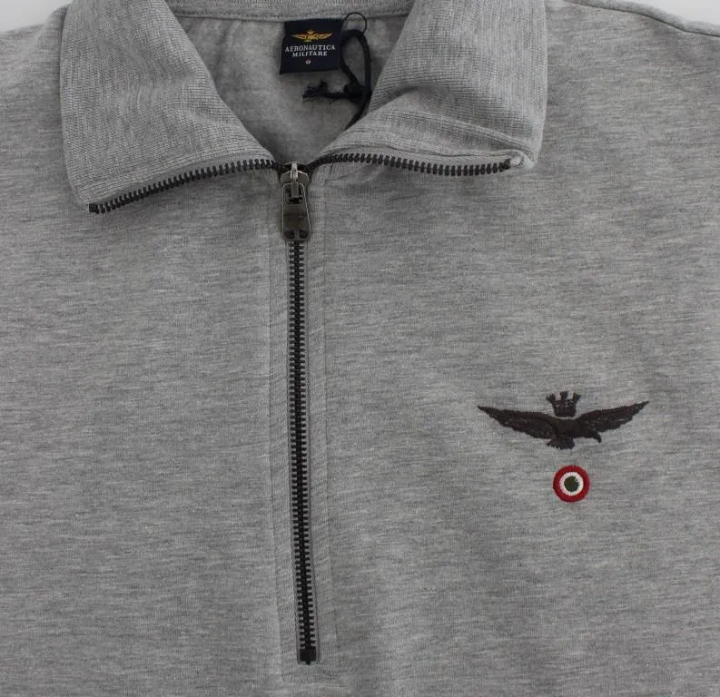 Gray Cotton Stretch Half Zipper Sweater