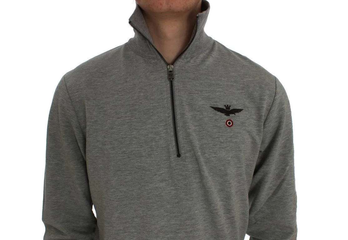 Gray Cotton Stretch Half Zipper Sweater