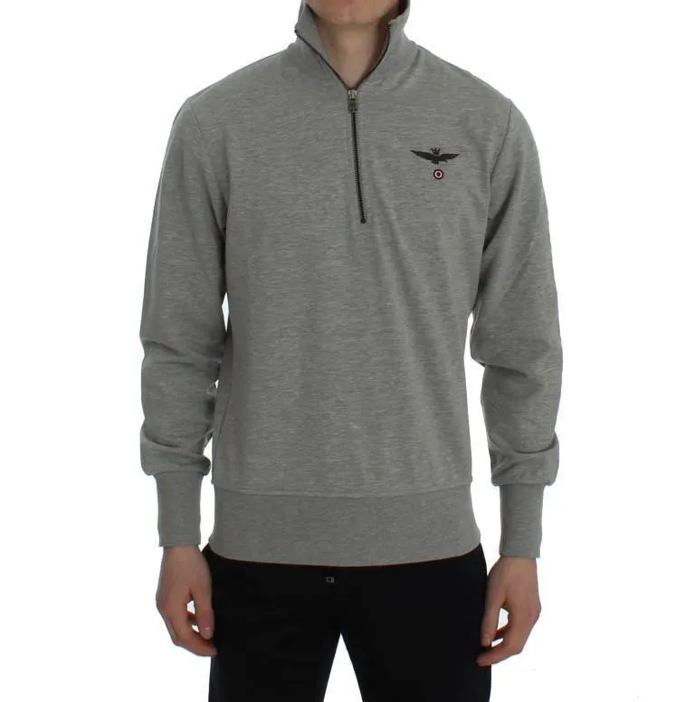 Gray Cotton Stretch Half Zipper Sweater