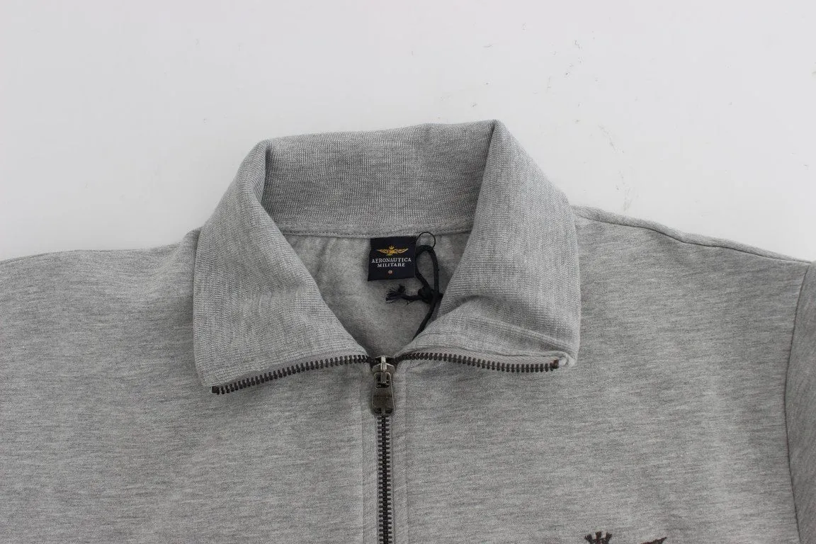 Gray Cotton Stretch Half Zipper Sweater