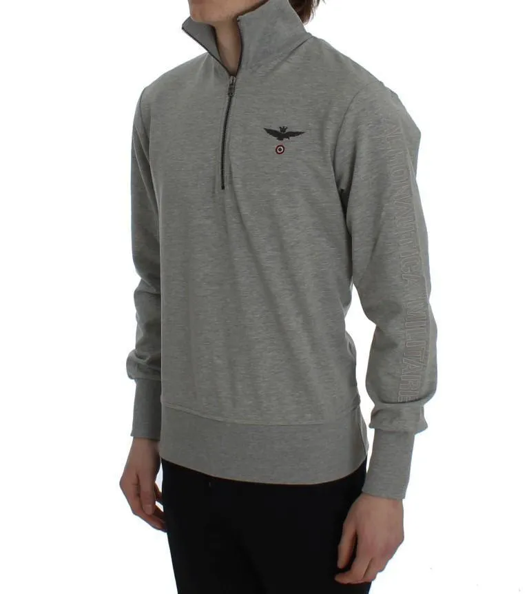 Gray Cotton Stretch Half Zipper Sweater