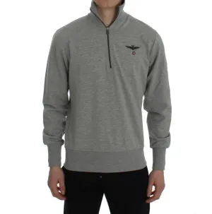 Gray Cotton Stretch Half Zipper Sweater