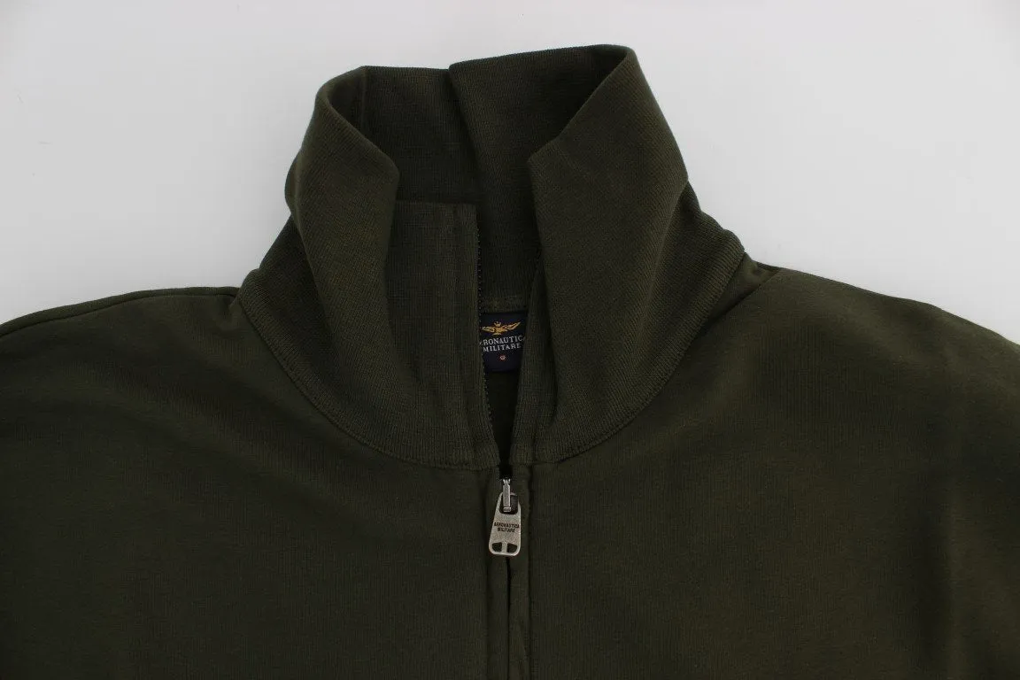 Green Cotton Stretch Full Zipper Sweater