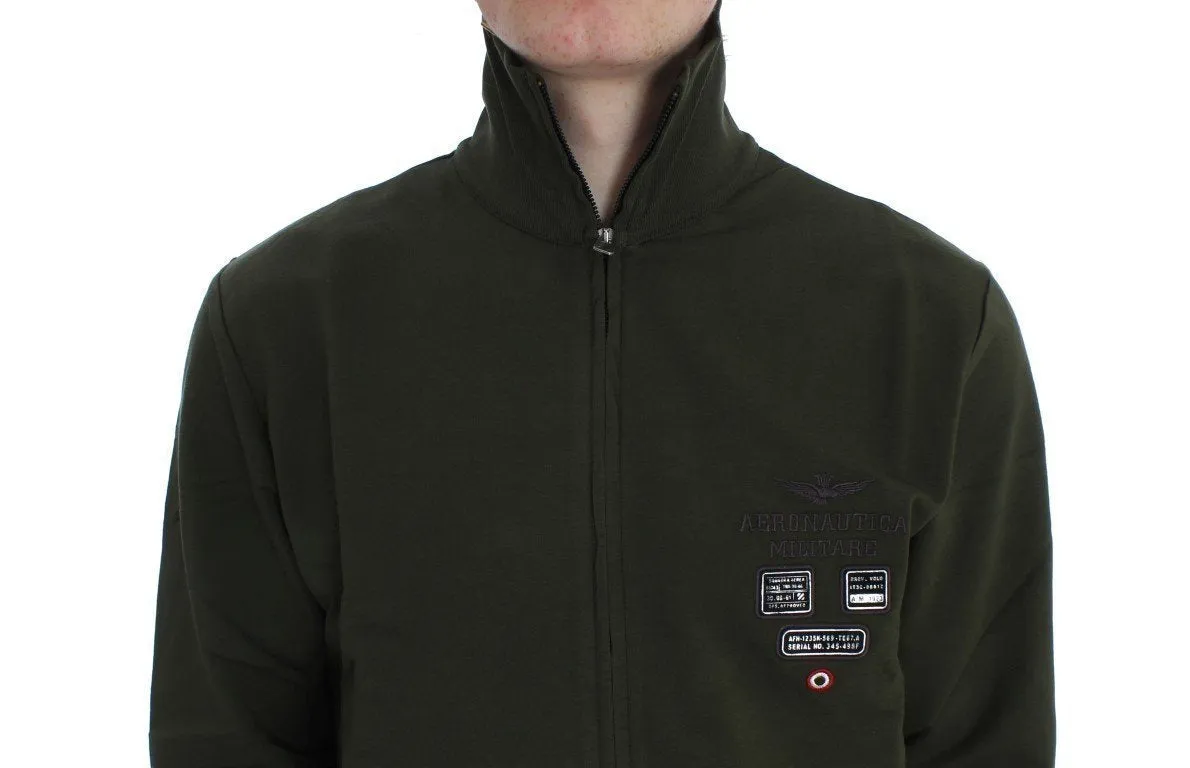 Green Cotton Stretch Full Zipper Sweater