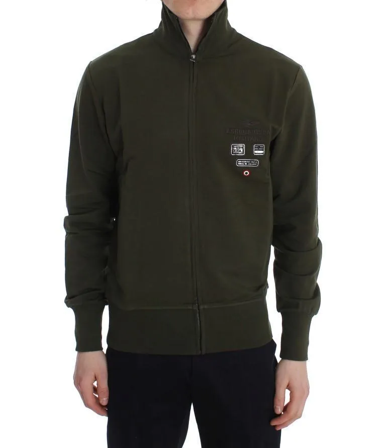 Green Cotton Stretch Full Zipper Sweater