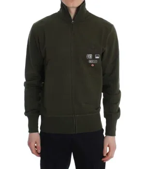 Green Cotton Stretch Full Zipper Sweater