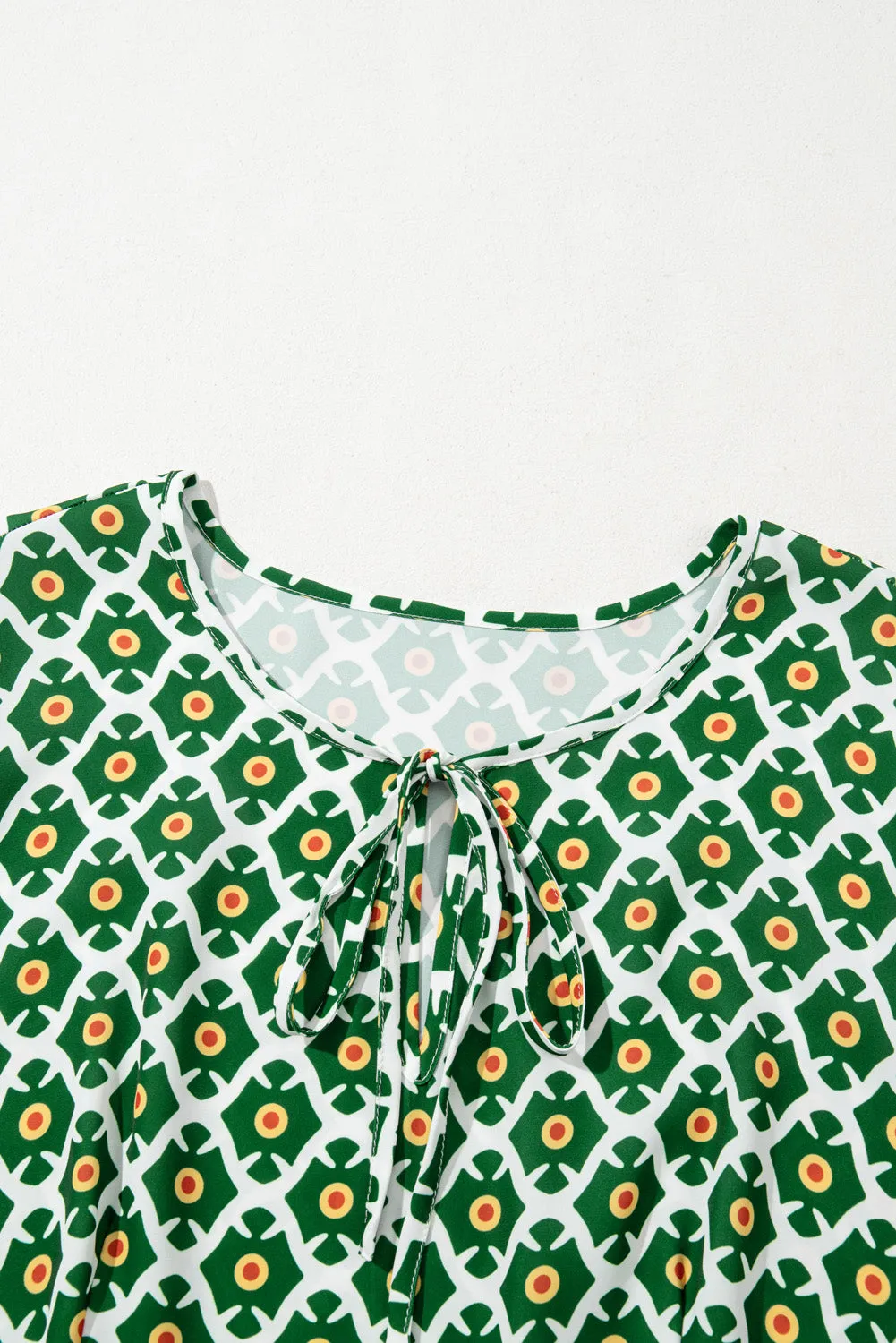 Green Geometric Floral Print Half Sleeve Plus Size Maxi Dress