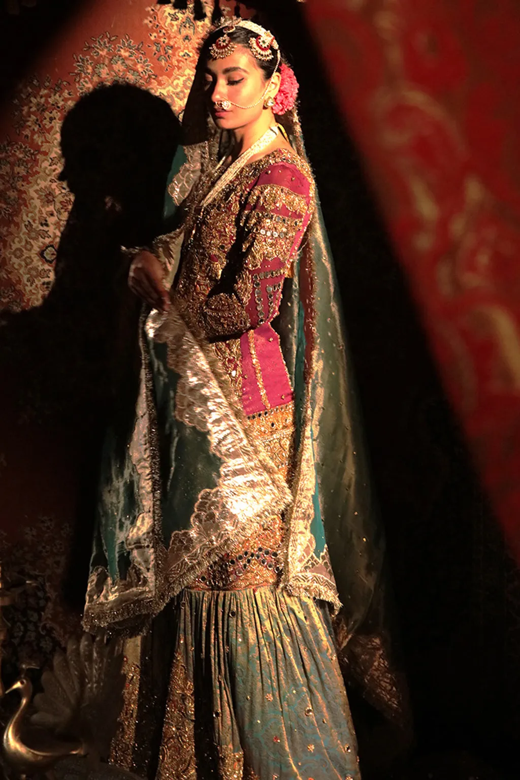 Green Gharara Red Shirt for Pakistani Bridal Dresses
