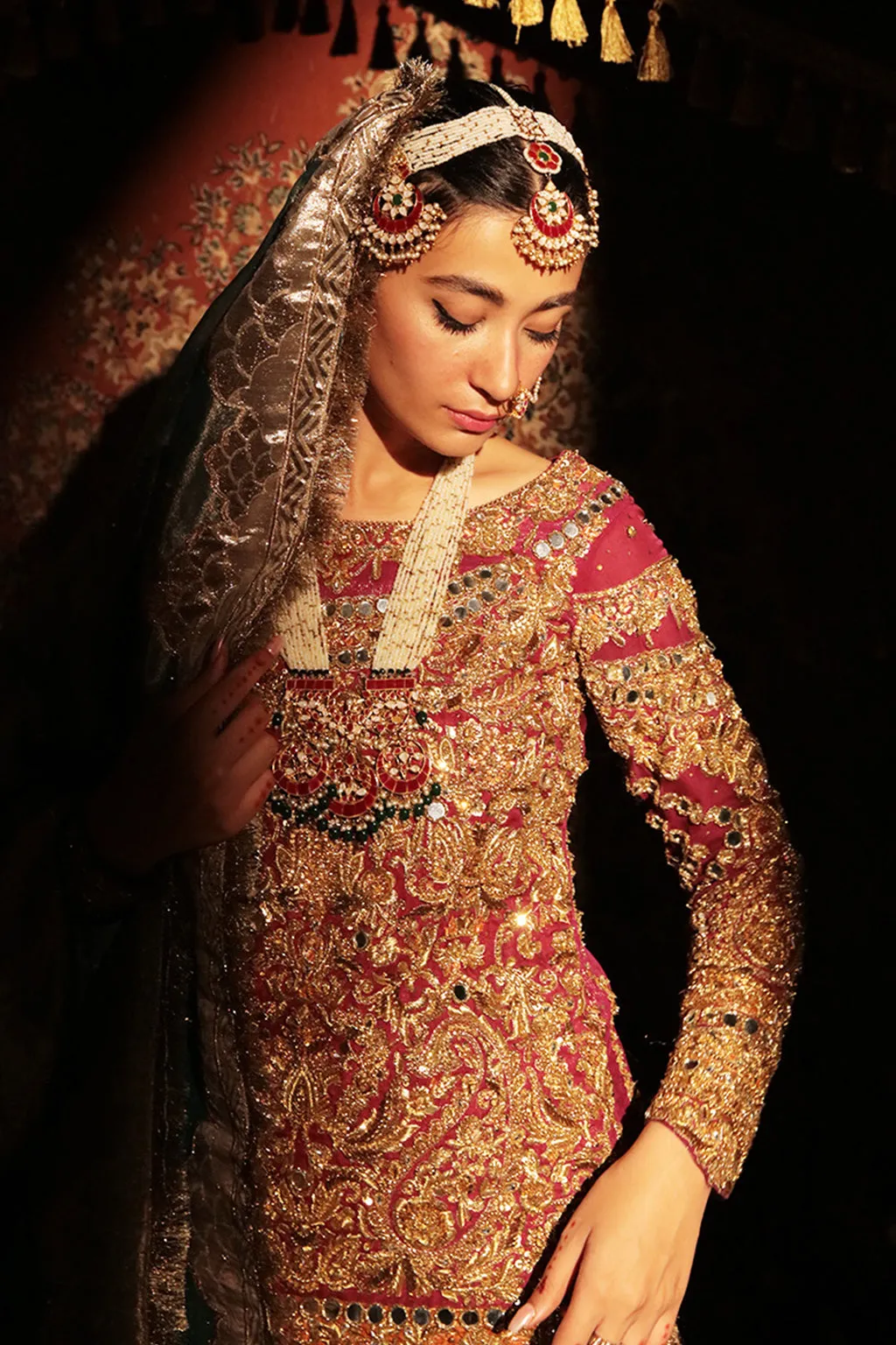 Green Gharara Red Shirt for Pakistani Bridal Dresses