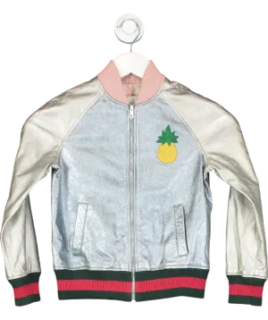 Gucci Blue Metallic Bomber Jacket 8 Years