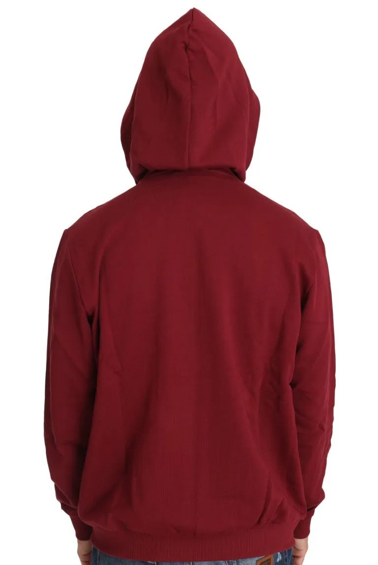 Hooded Red Cotton Full Zipper  Sweater