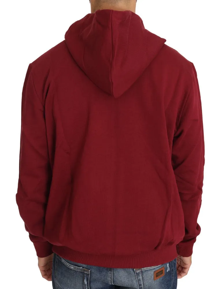 Hooded Red Cotton Full Zipper  Sweater