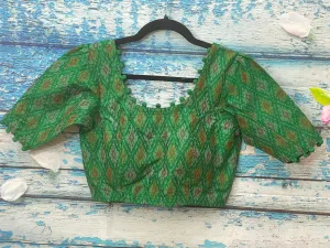 Ikkat blouse indian,Latest indian blouse designs,saree blouse designs indian,saree stitched blouse,patterned blouse,ruffle sleeve