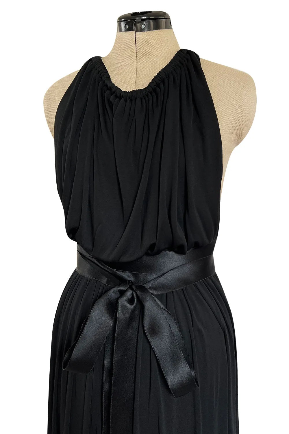Incredible 1971-1973 Donald Brooks Backless Black Jersey Dress w Ribbon Ties