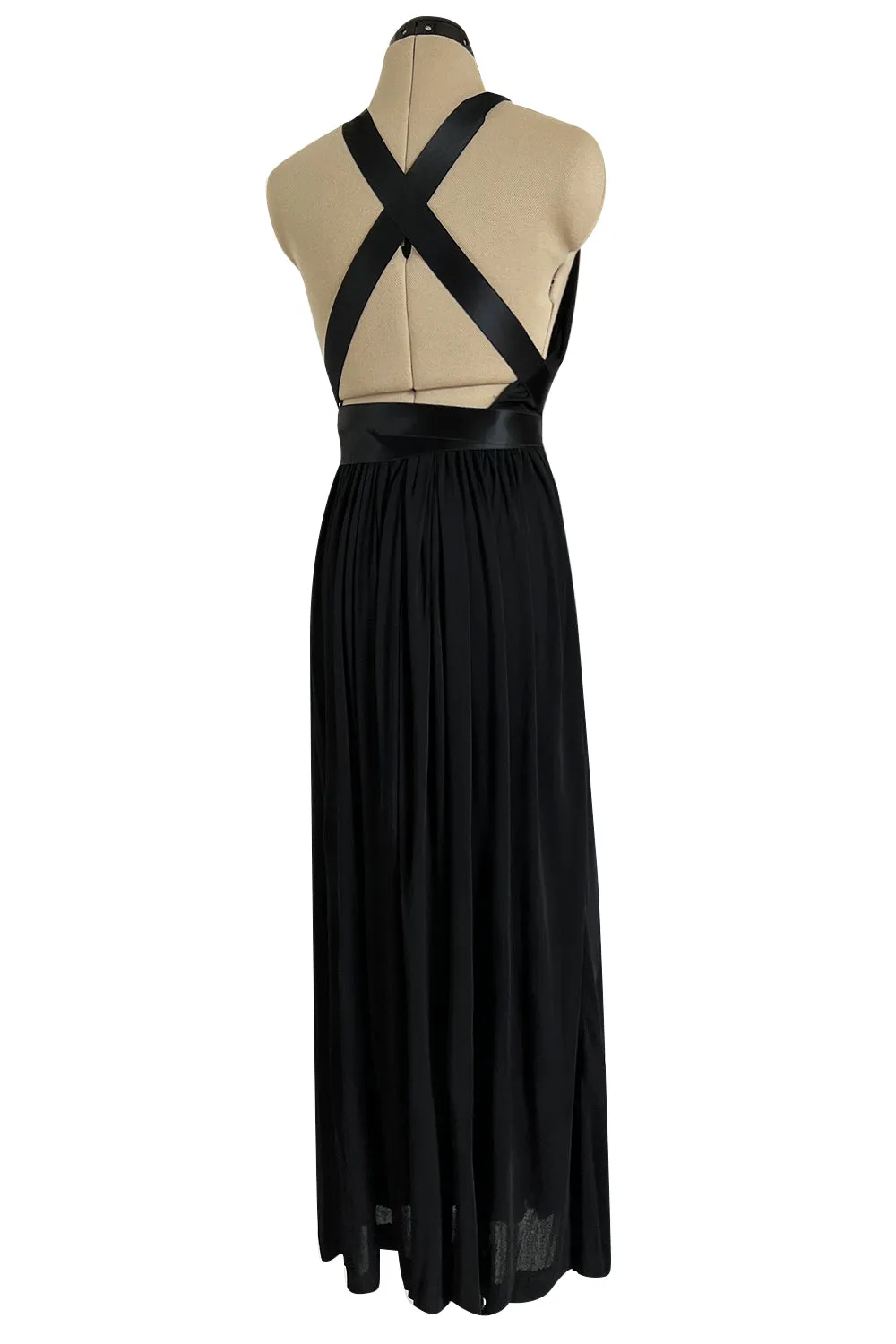 Incredible 1971-1973 Donald Brooks Backless Black Jersey Dress w Ribbon Ties