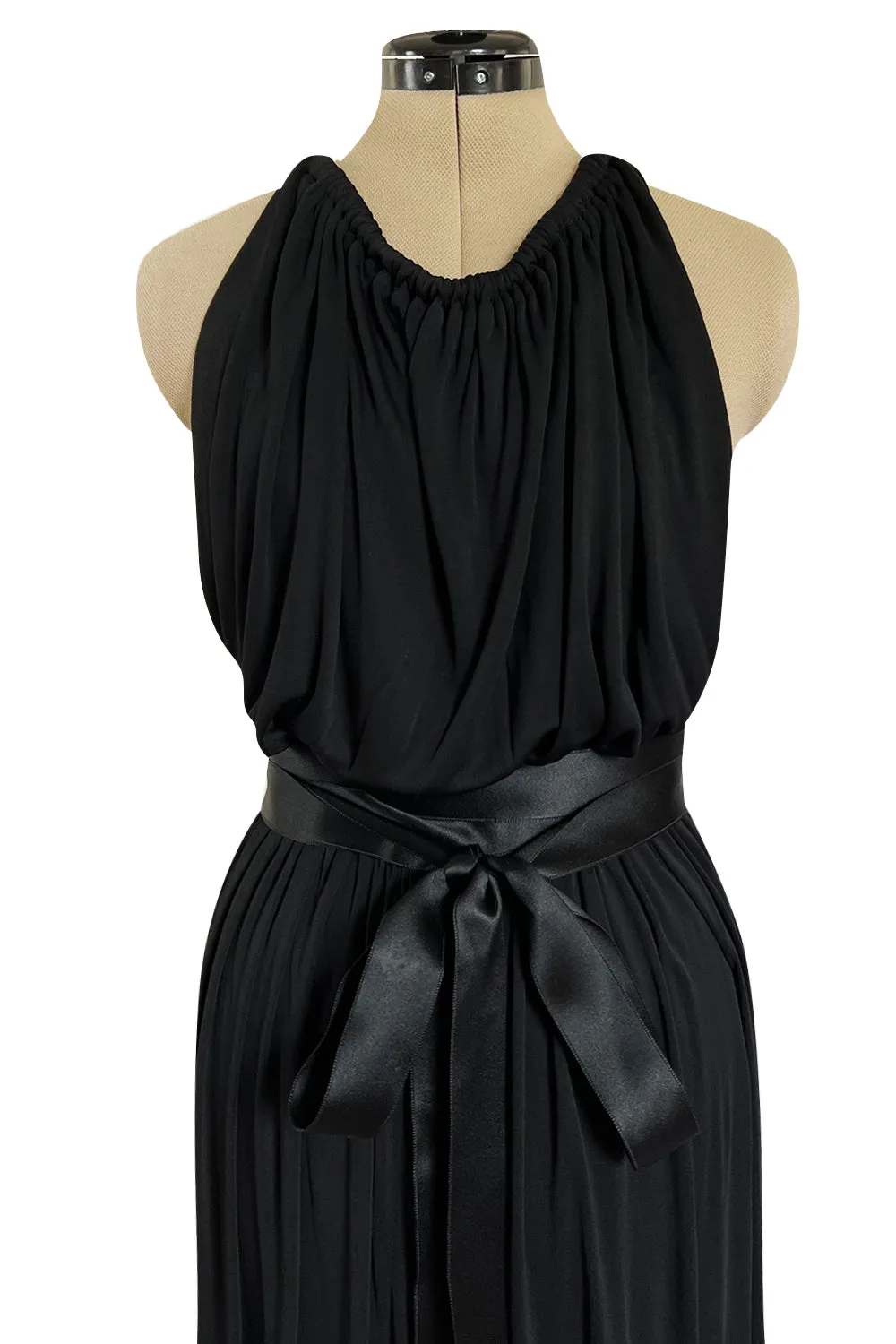 Incredible 1971-1973 Donald Brooks Backless Black Jersey Dress w Ribbon Ties