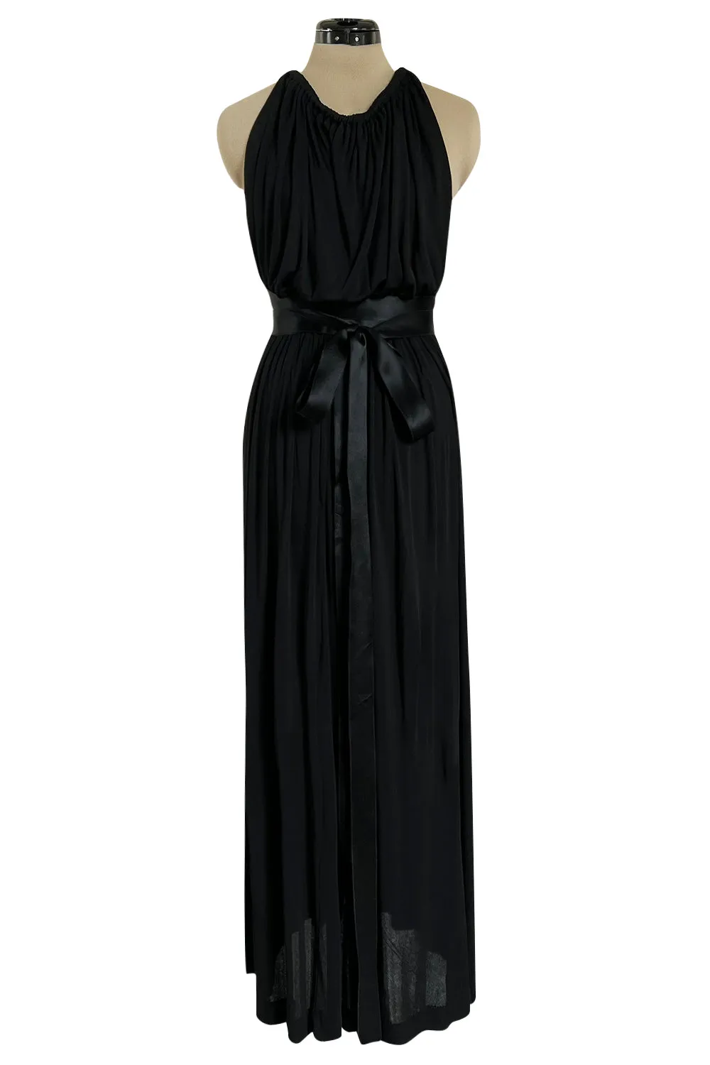 Incredible 1971-1973 Donald Brooks Backless Black Jersey Dress w Ribbon Ties