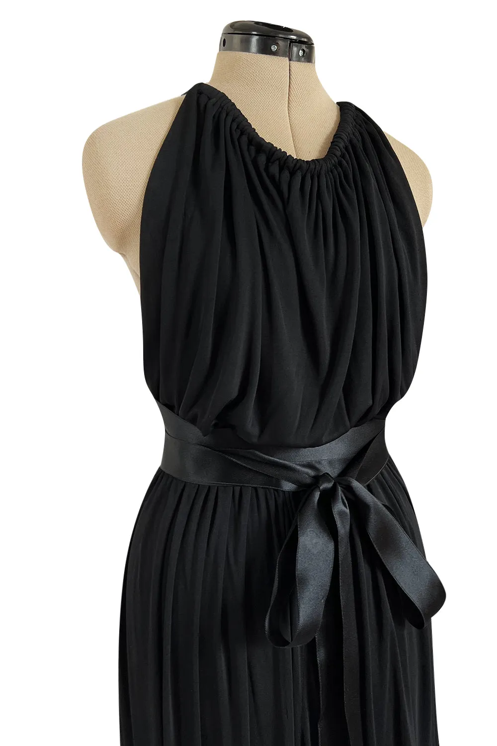Incredible 1971-1973 Donald Brooks Backless Black Jersey Dress w Ribbon Ties