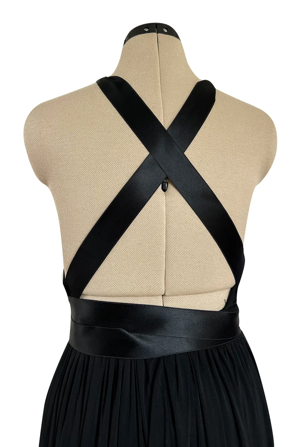 Incredible 1971-1973 Donald Brooks Backless Black Jersey Dress w Ribbon Ties