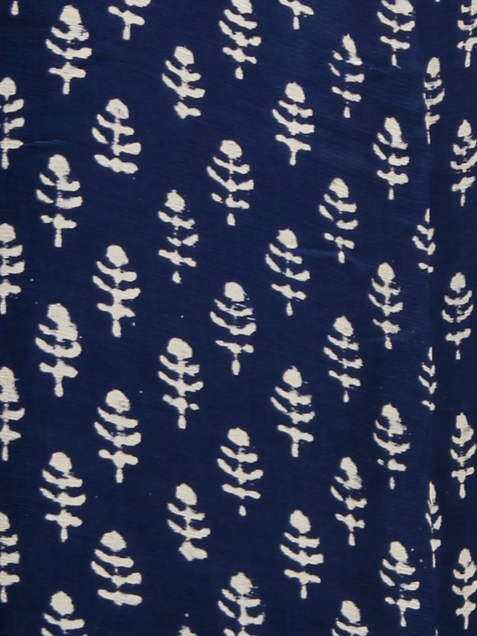 Indigo Ivory Hand Block Printed Chiffon Saree with Zari Border - S031702794
