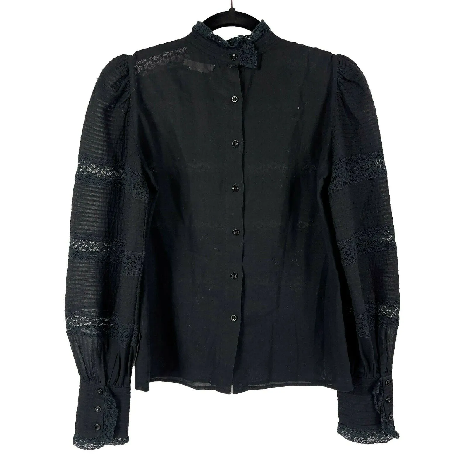 ISABEL MARANT ETOILE - Ria High Neck Lace Blouse - Black - 36 US S