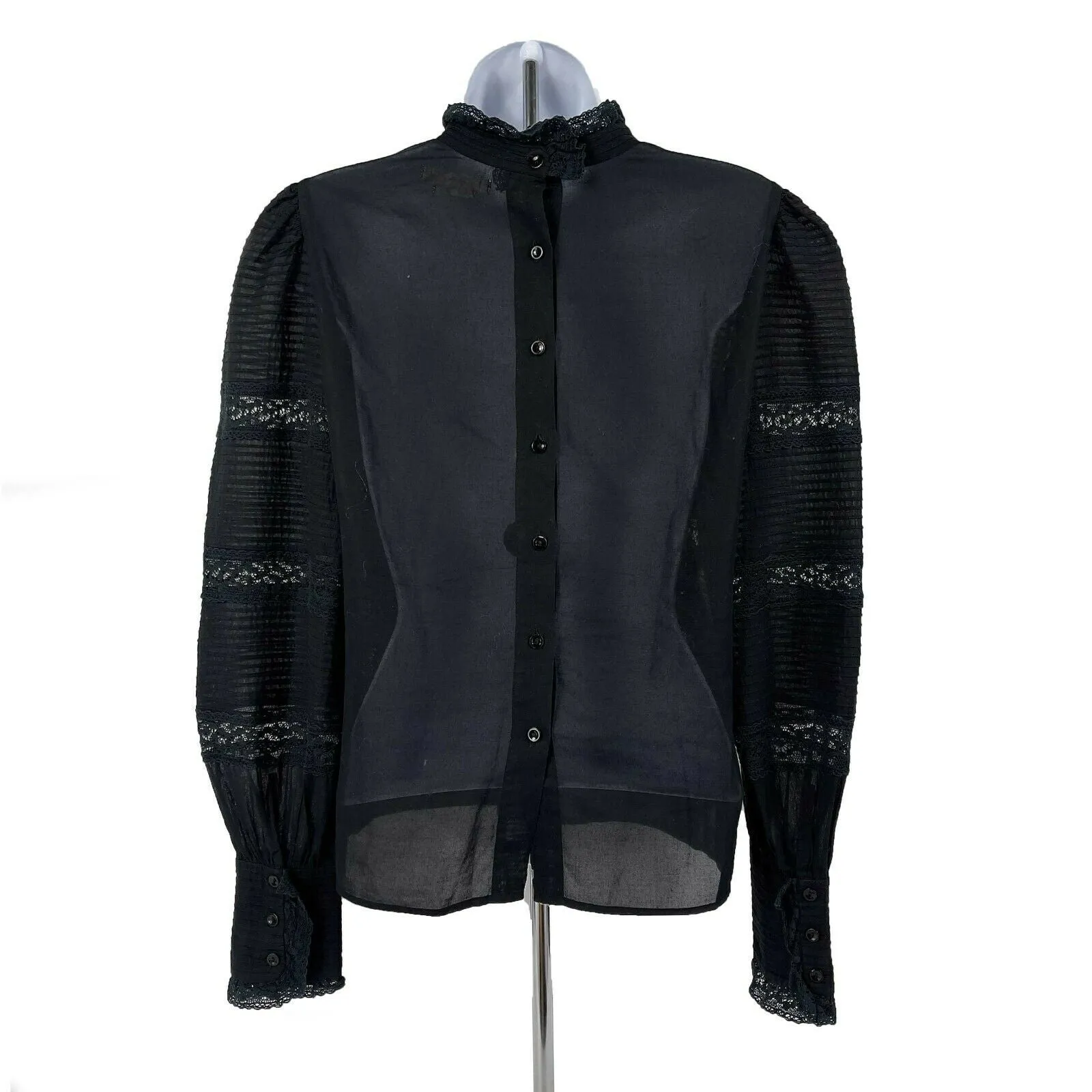 ISABEL MARANT ETOILE - Ria High Neck Lace Blouse - Black - 36 US S