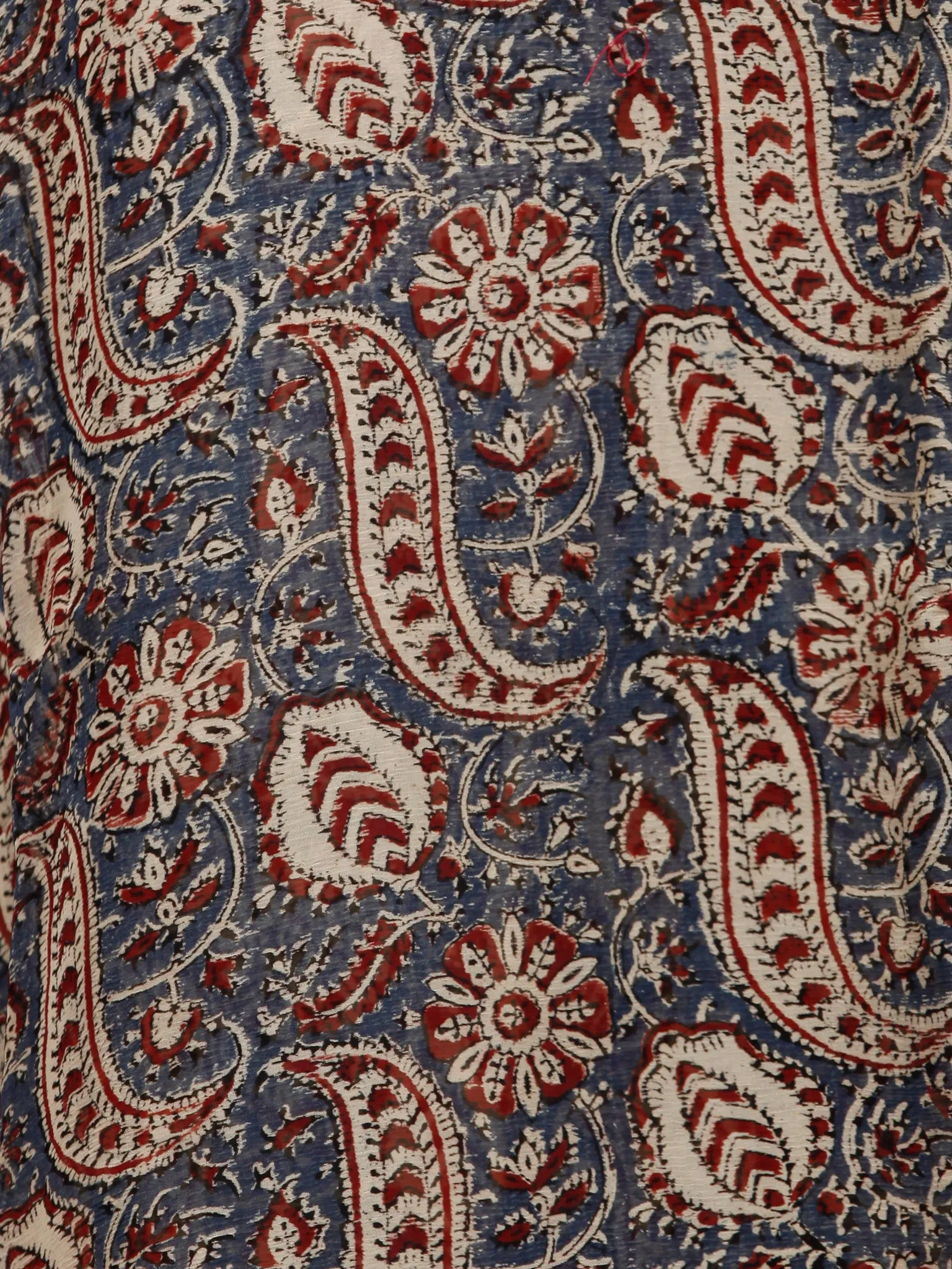 Ivory Indigo Red Black Hand Block Printed Chiffon Saree with Zari Border - S031703235