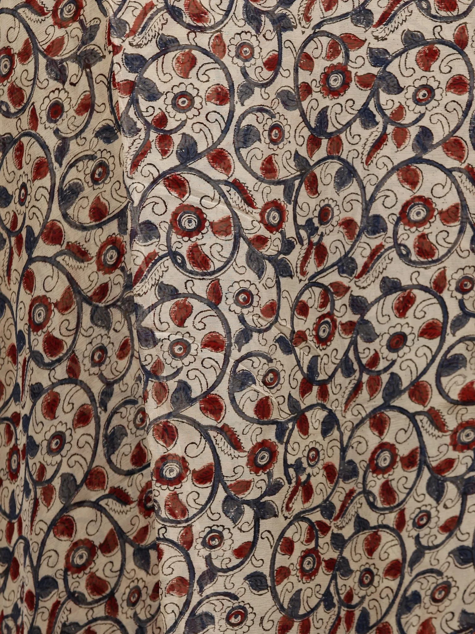 Ivory Indigo Red Hand Block Printed Chiffon Saree with Zari Border - S031703253