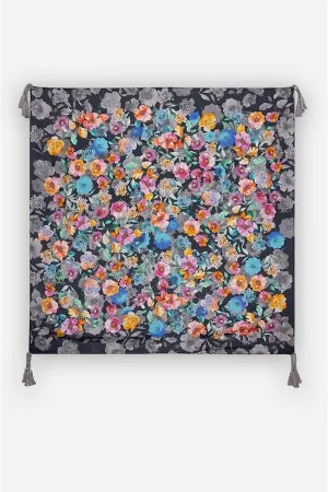 Johnny Was Fall Dance Scarf Flower Silk Tassel Floral Black Pink Grey Large New