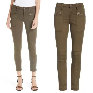 Joie • Hazina Studded Skinny Jeans pants ankle crop zipper Fatigue army green