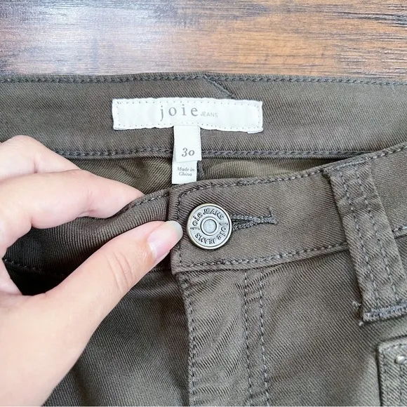Joie • Hazina Studded Skinny Jeans pants ankle crop zipper Fatigue army green