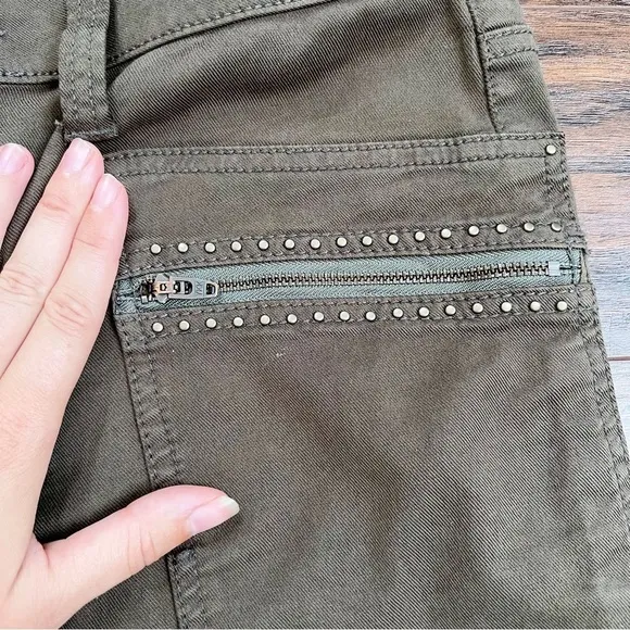 Joie • Hazina Studded Skinny Jeans pants ankle crop zipper Fatigue army green
