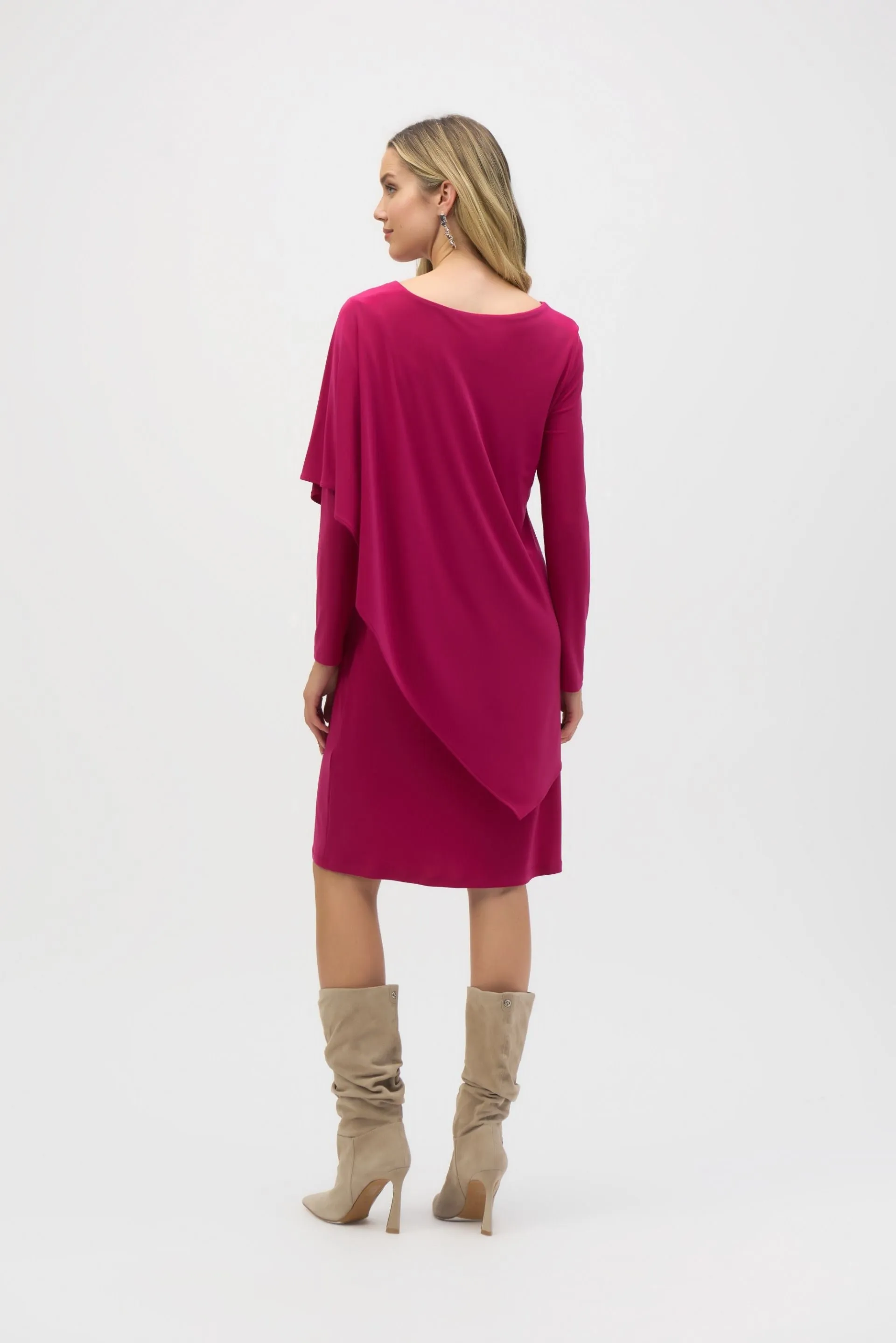 Joseph Ribkoff Draped Overlay V-Neck Shift Dress 244040